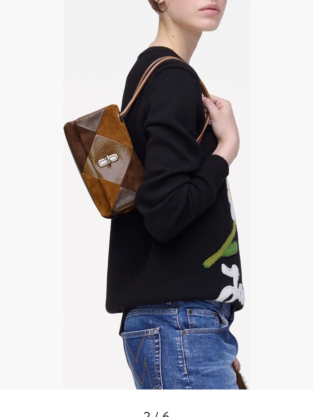 Marc Jacobs Brown Patchwork Leather & Suede Shoulder Bag with Silver Hardware - Picture 2 of 6